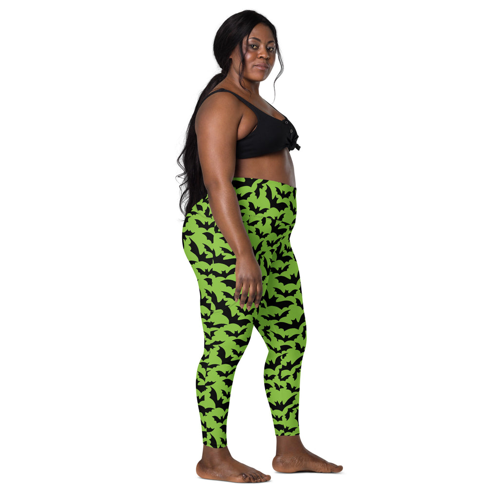 Women’s Halloween Green Bats Yoga Leggings With Pockets – High-Waisted, Soft Compression Active Pants