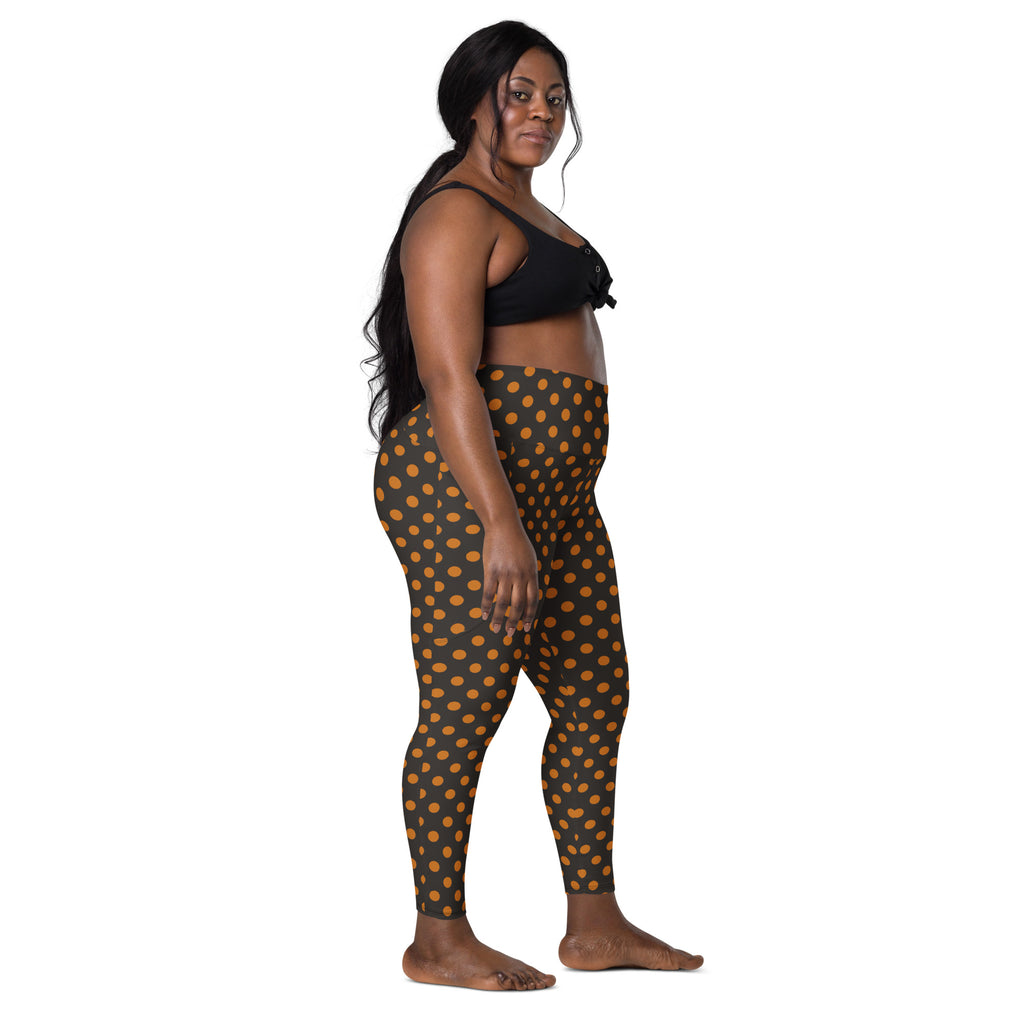 Women’s Dark Orange Polka Dot Halloween Yoga Leggings With Pockets – High-Waisted, Soft Compression Active Pants