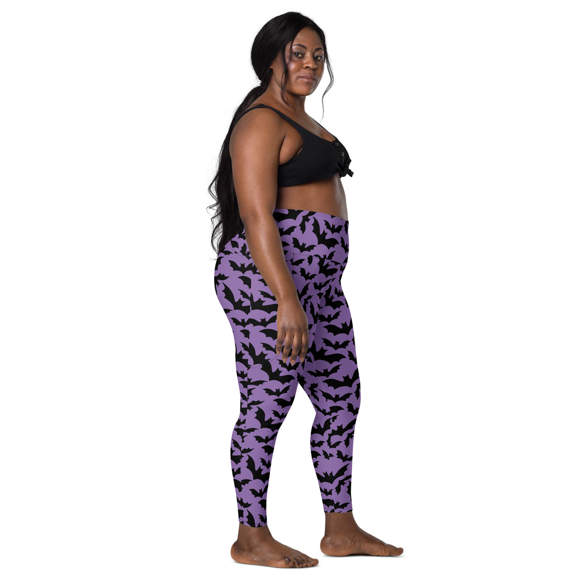 Women’s Halloween Purple Bats Yoga Leggings With Pockets – High-Waisted, Soft Compression Active Pants