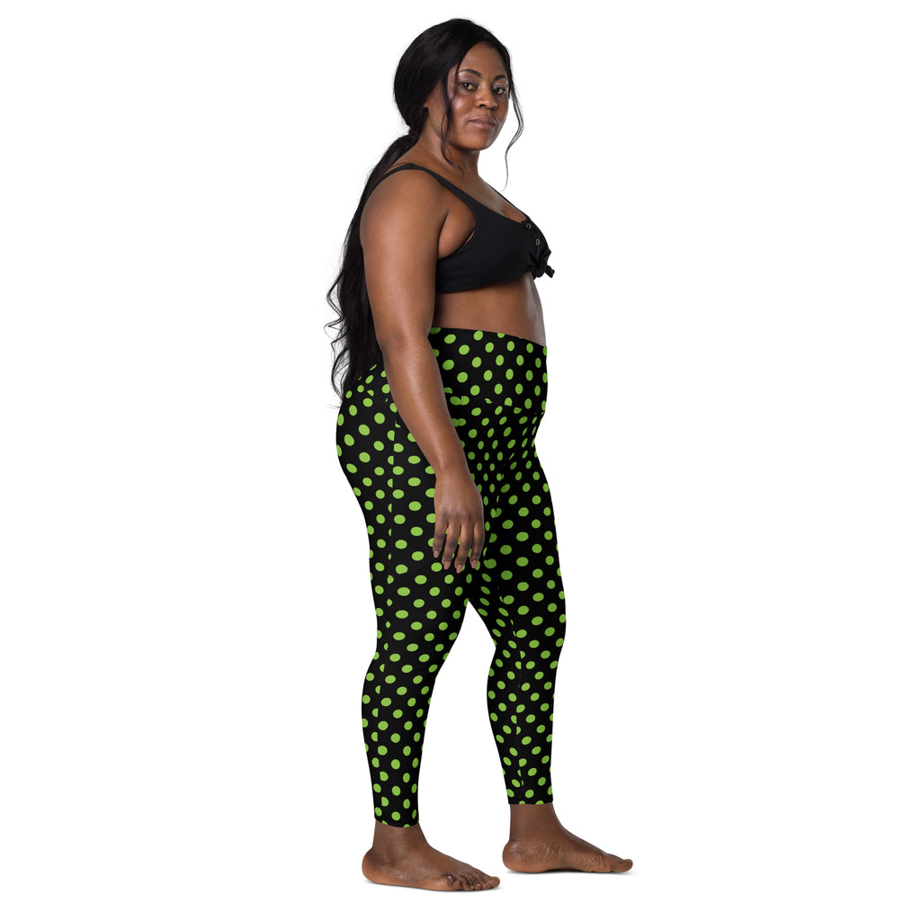 Women’s Green Polka Dot Halloween Yoga Leggings With Pockets – High-Waisted, Soft Compression Active Pants