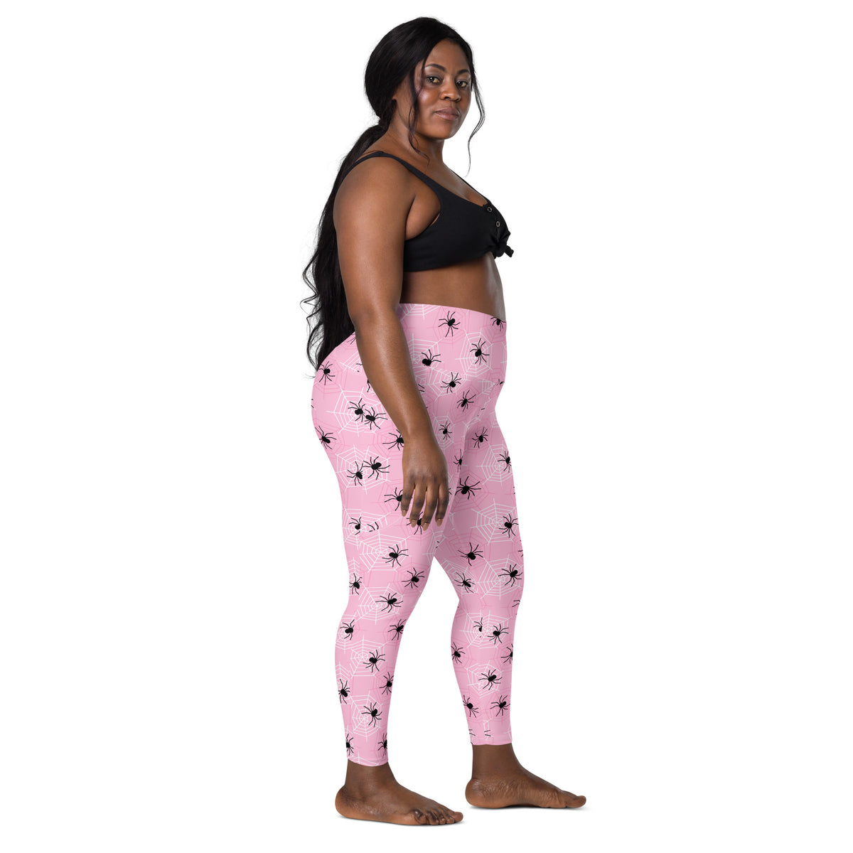 Women’s Pink Spider Web Halloween Yoga Leggings With Pockets – High-Waisted, Soft Compression Active Pants