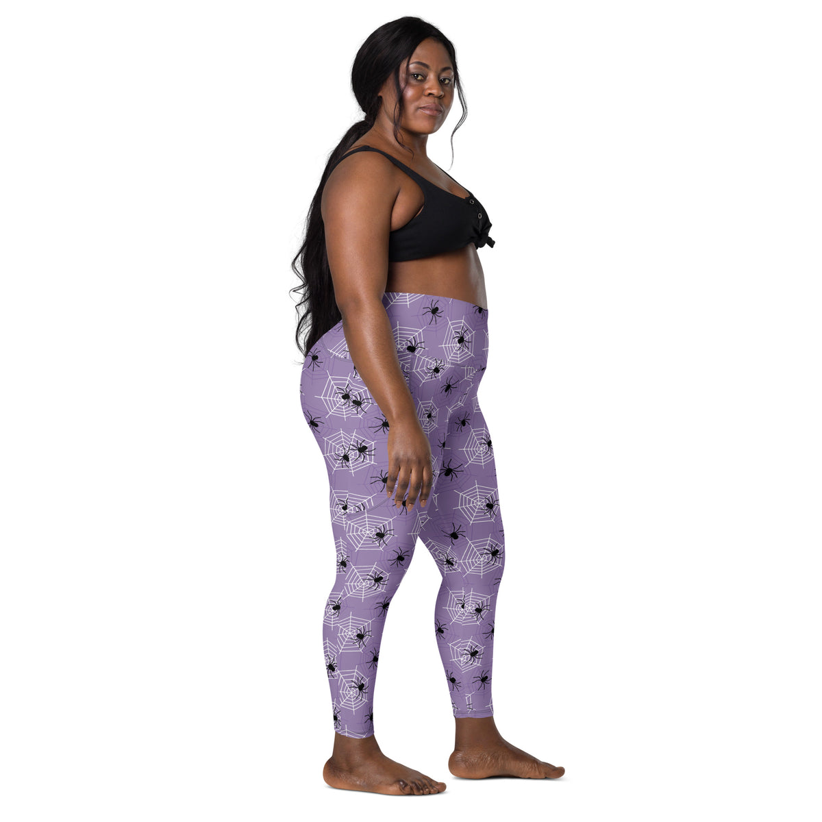 Women’s Dark Purple Spider Web Halloween Yoga Leggings With Pockets – High-Waisted, Soft Compression Active Pants