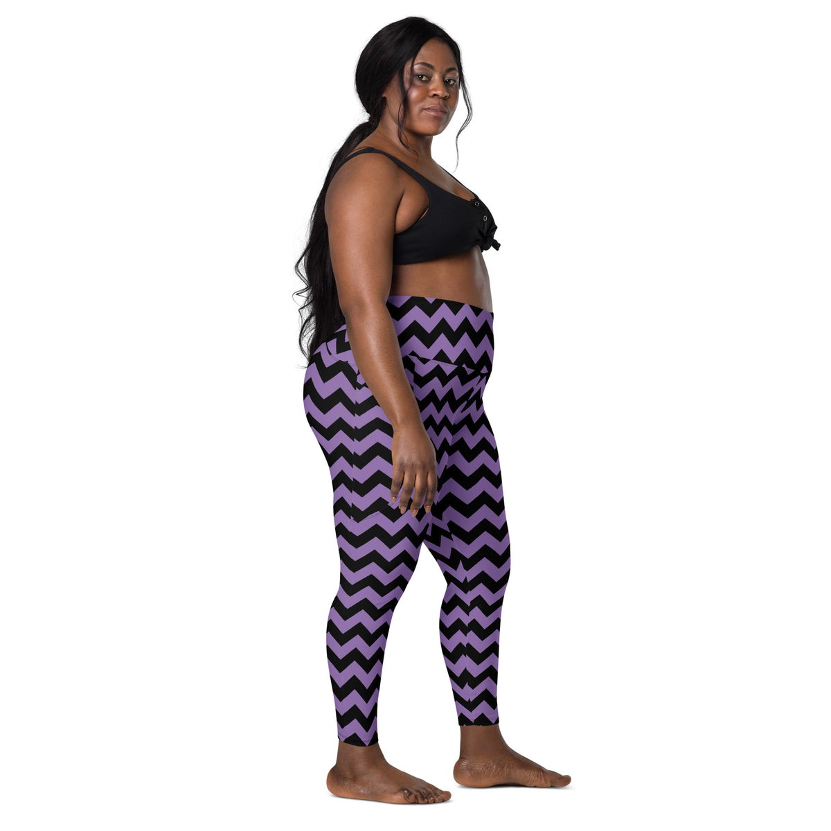 Women’s Dark Purple Chevron Halloween Yoga Leggings With Pockets – High-Waisted, Soft Compression Active Pants