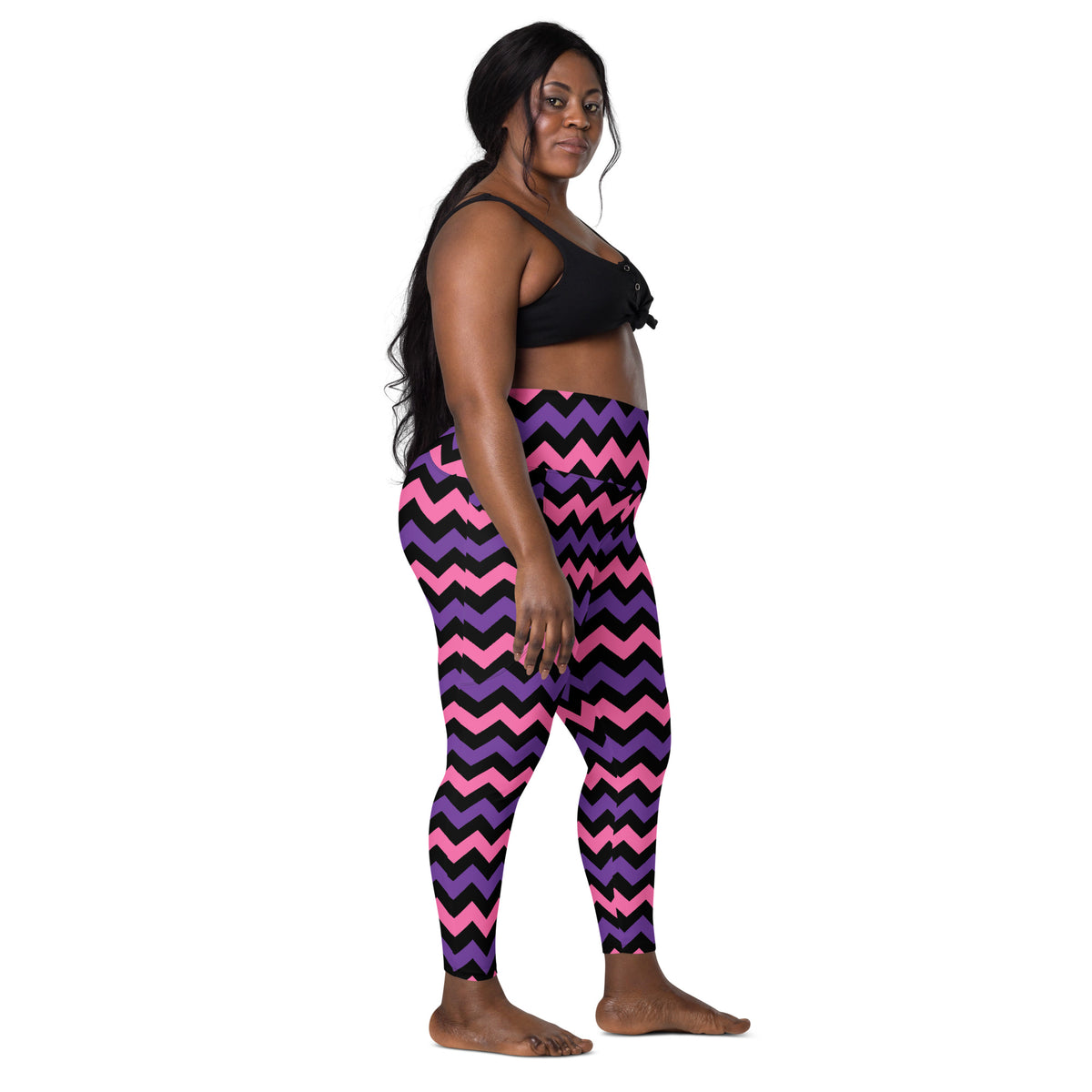 Women’s Pink & Purple Chevron Halloween Yoga Leggings With Pockets – High-Waisted, Soft Compression Active Pants