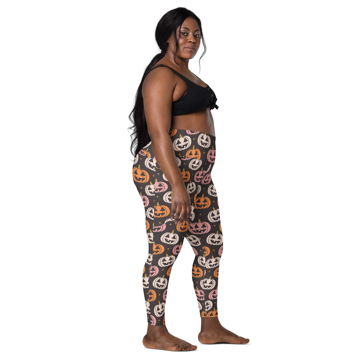 Women’s Jack-O’-Lantern Pumpkin Patch Halloween Yoga Leggings With Pockets – High-Waisted, Soft Compression Active Pants