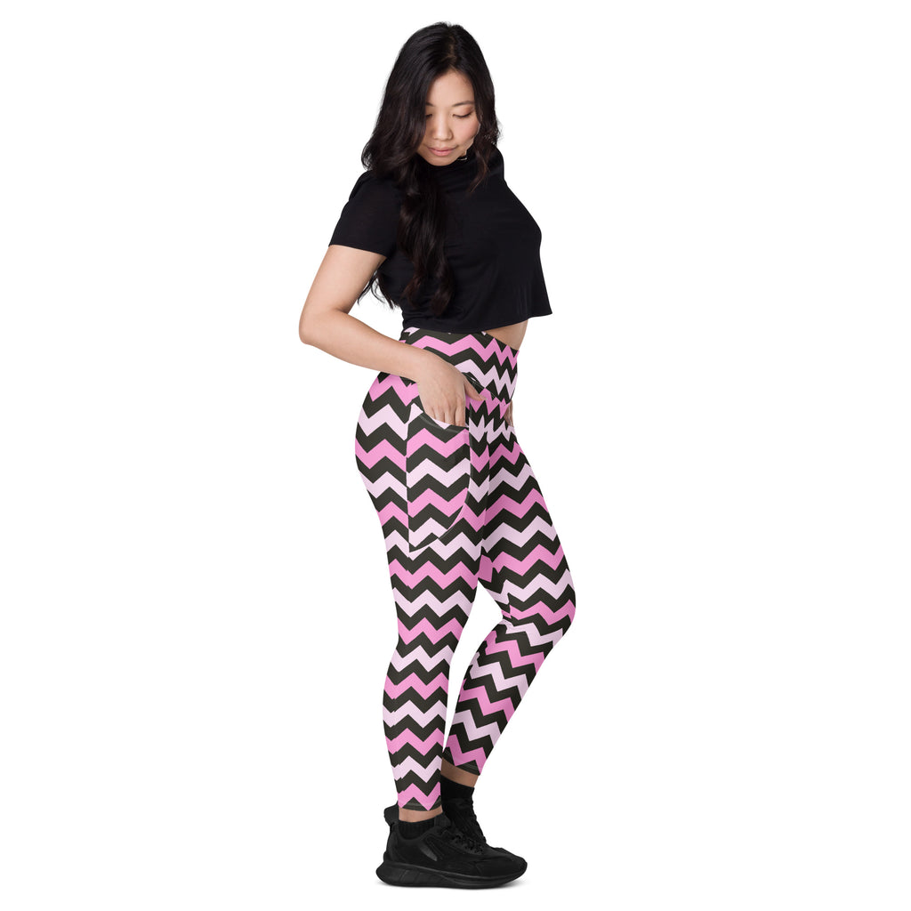 Women’s Pink Chevron Halloween Yoga Leggings With Pockets – High-Waisted, Soft Compression Active Pants