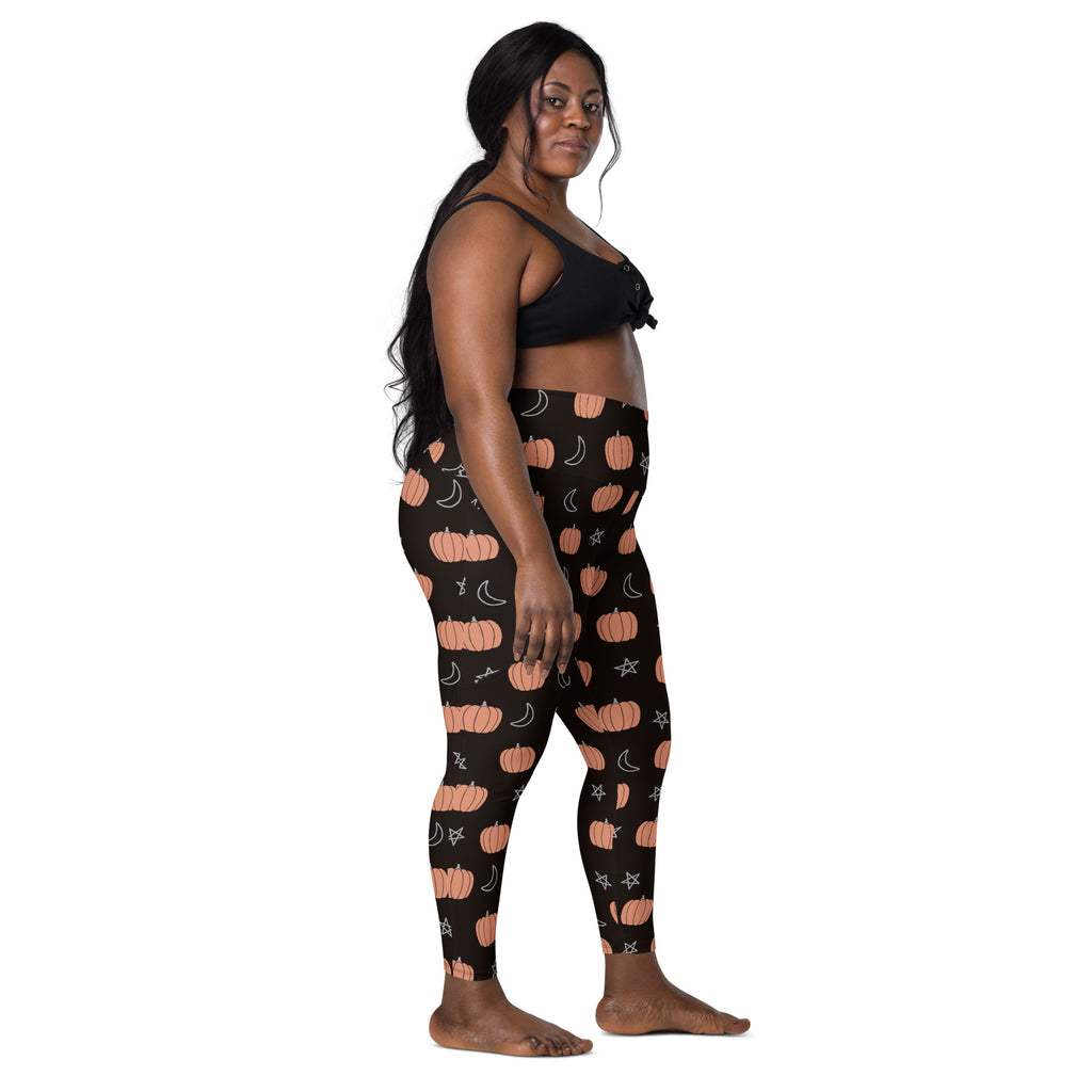 Women’s Pumpkin Moon Halloween Yoga Leggings With Pockets – High-Waisted, Soft Compression Active Pants