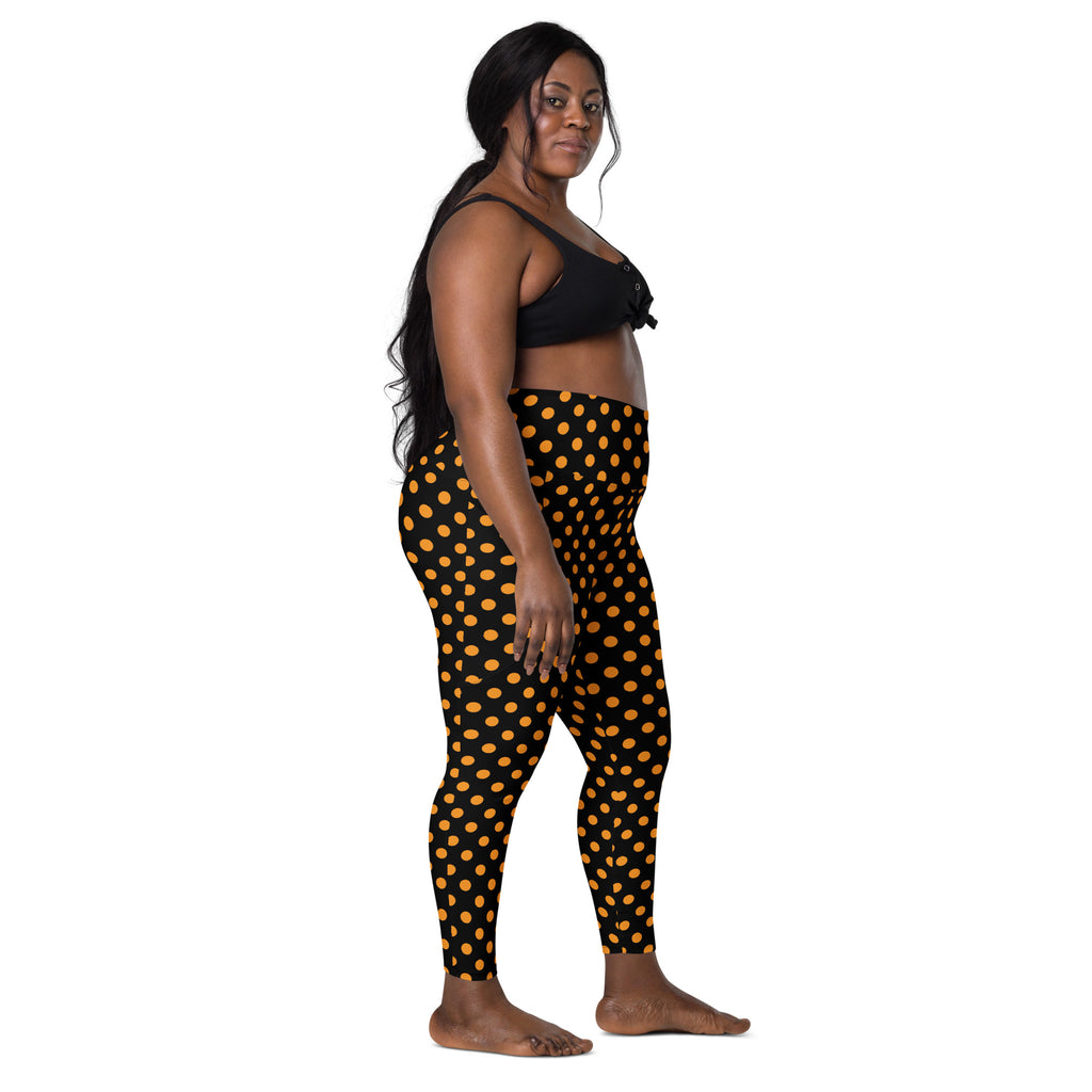Women’s Orange Polka Dot Halloween Yoga Leggings With Pockets – High-Waisted, Soft Compression Active Pants
