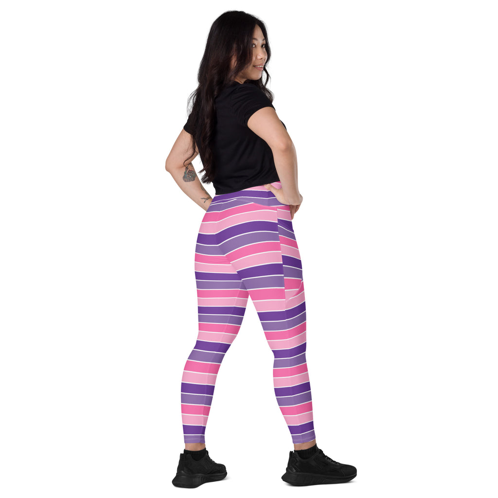 Women’s Pink & Purple Striped Yoga Leggings With Pockets – High-Waisted, Soft Compression Active Pants
