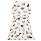 Women's Dog Face Long Sleeve Midi Dress With Pockets