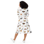 Women's Dog Face Long Sleeve Midi Dress With Pockets