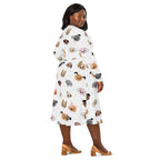 Women's Dog Face Long Sleeve Midi Dress With Pockets
