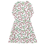 Women's Red & Green Candy Cane Christmas Long Sleeve Midi Dress With Pockets