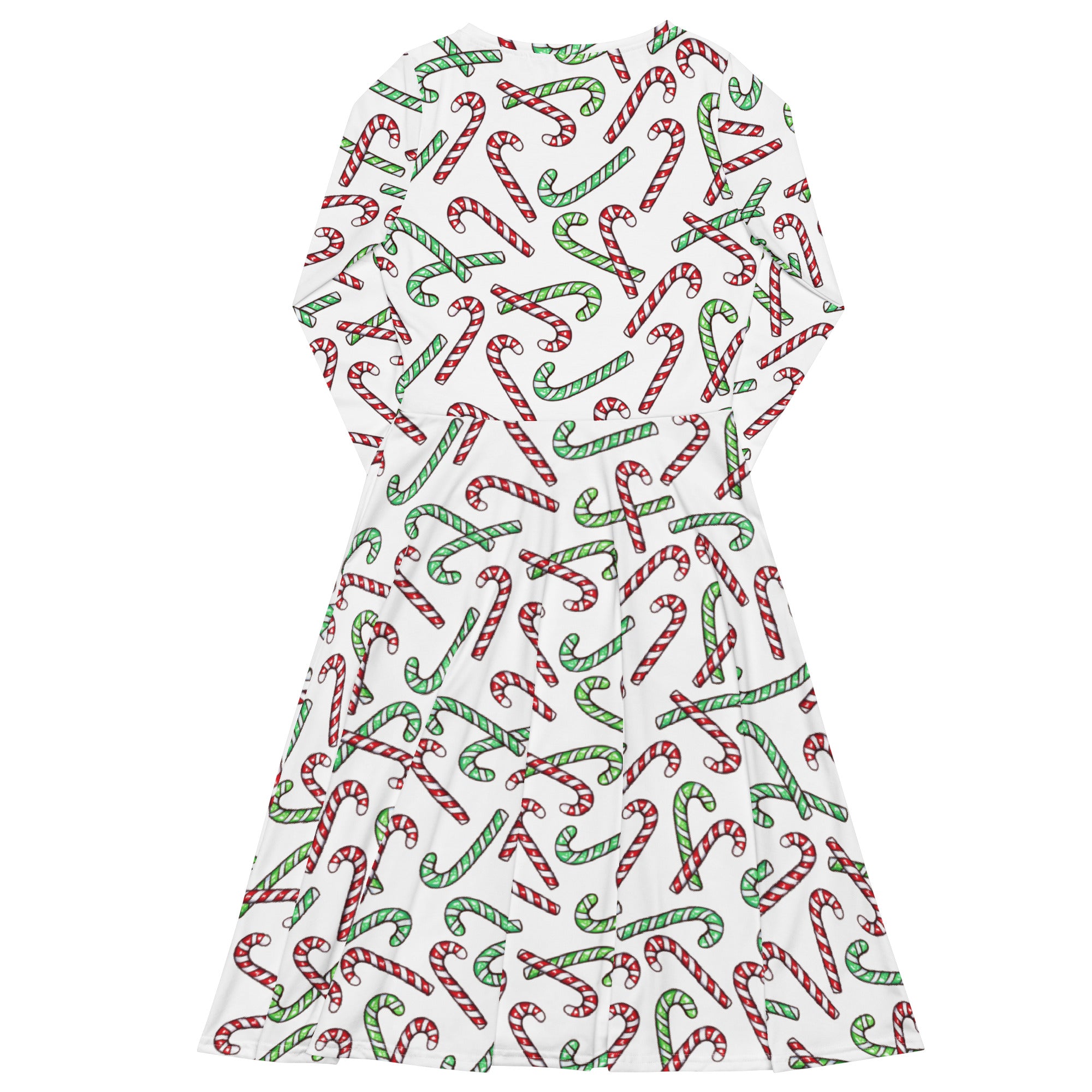 Women's Red & Green Candy Cane Christmas Long Sleeve Midi Dress With Pockets