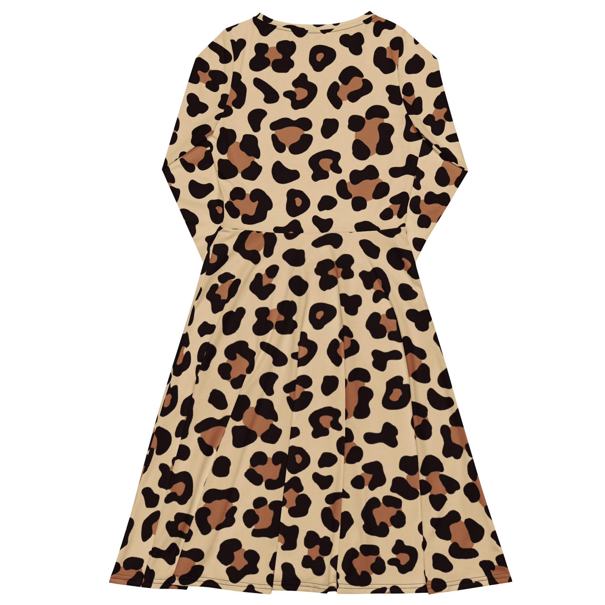 Women's Leopard Print Long Sleeve Midi Dress With Pockets