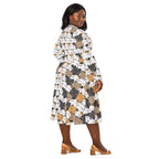 Women's Kawaii Cat Long Sleeve Midi Dress With Pockets