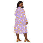 Women's Purple Corgi Dog Long Sleeve Midi Dress With Pockets