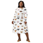 Women's Dog Face Long Sleeve Midi Dress With Pockets