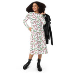 Women's Red & Green Candy Cane Christmas Long Sleeve Midi Dress With Pockets