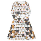 Women's Kawaii Cat Long Sleeve Midi Dress With Pockets