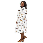 Women's Dog Face Long Sleeve Midi Dress With Pockets