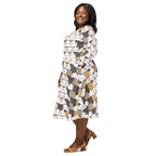 Women's Kawaii Cat Long Sleeve Midi Dress With Pockets
