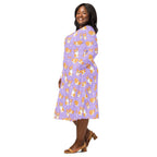 Women's Purple Corgi Dog Long Sleeve Midi Dress With Pockets