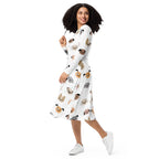 Women's Dog Face Long Sleeve Midi Dress With Pockets