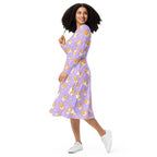 Women's Purple Corgi Dog Long Sleeve Midi Dress With Pockets
