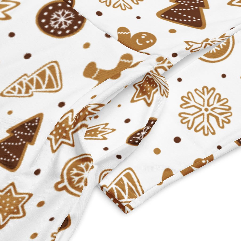 Women’s gingerbread cookies christmas long sleeve midi dress with pockets featuring white fabric with festive brown cookie pattern
