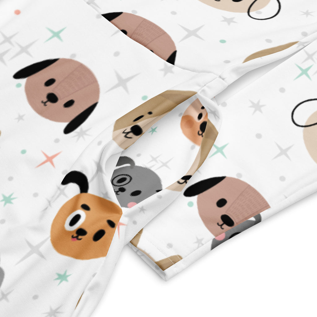 Women's Dog Face Long Sleeve Midi Dress With Pockets