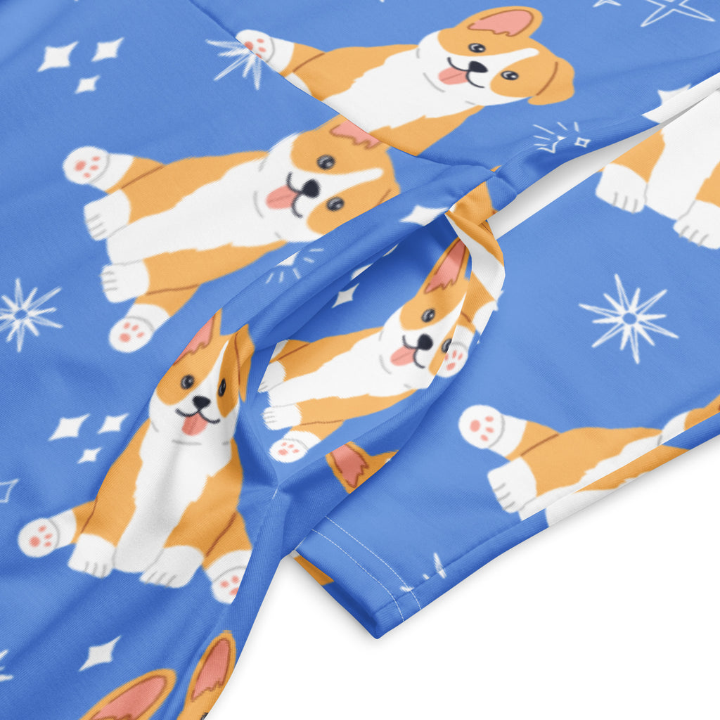 Women's Blue Corgi Dog Long Sleeve Midi Dress With Pockets