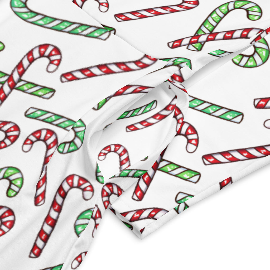 Women's Red & Green Candy Cane Christmas Long Sleeve Midi Dress With Pockets