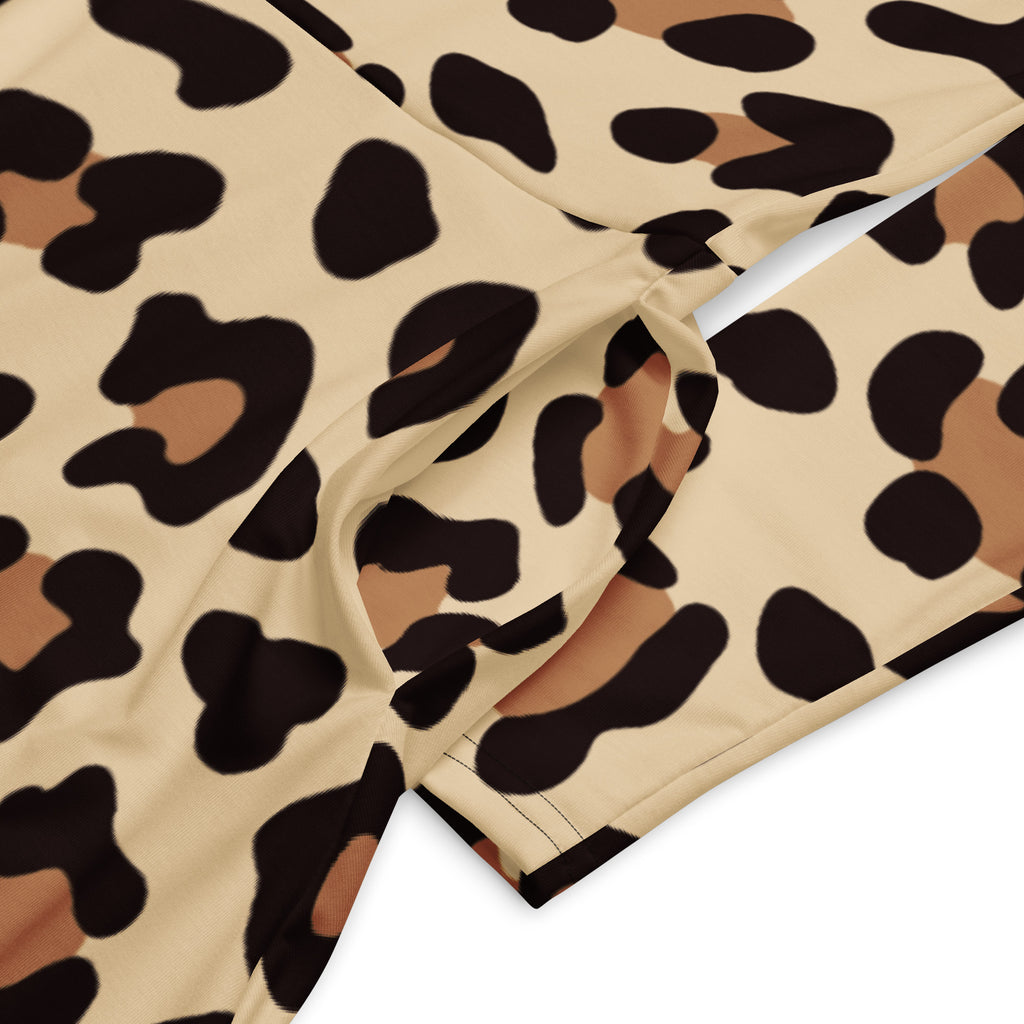 Women's Leopard Print Long Sleeve Midi Dress With Pockets