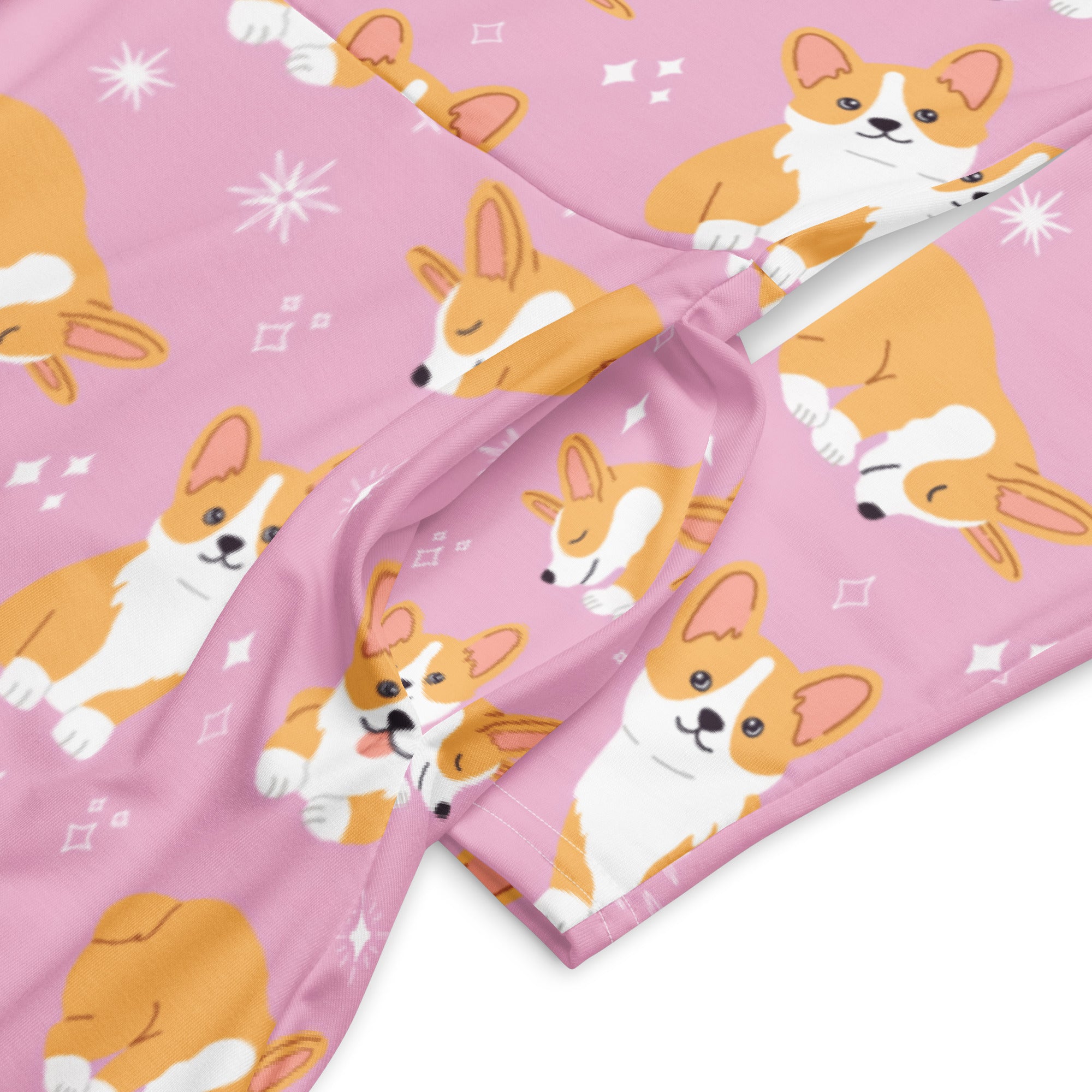 Women's Pink Corgi Dog Long Sleeve Midi Dress With Pockets