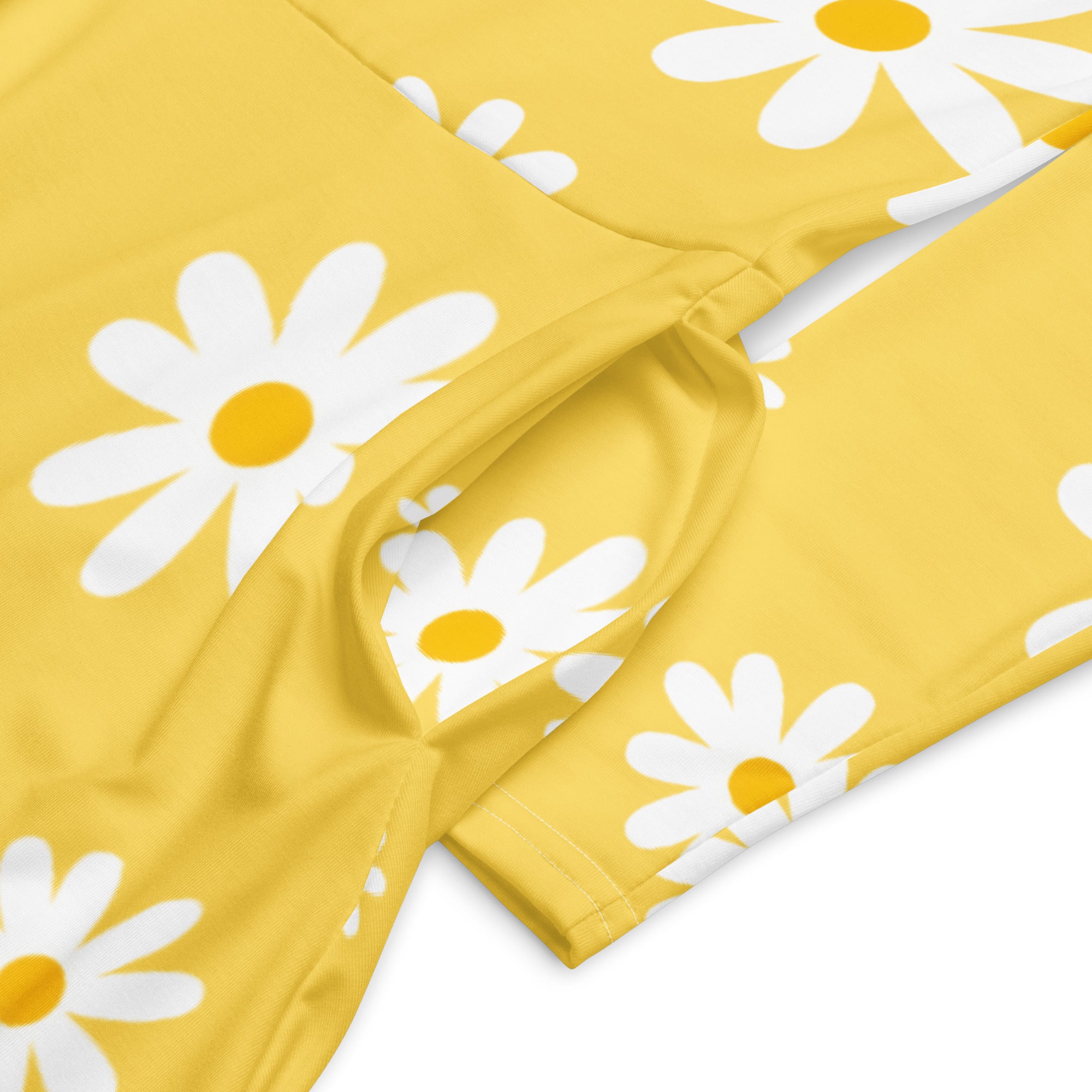 Women's Yellow Daisy Long Sleeve Midi Dress With Pockets