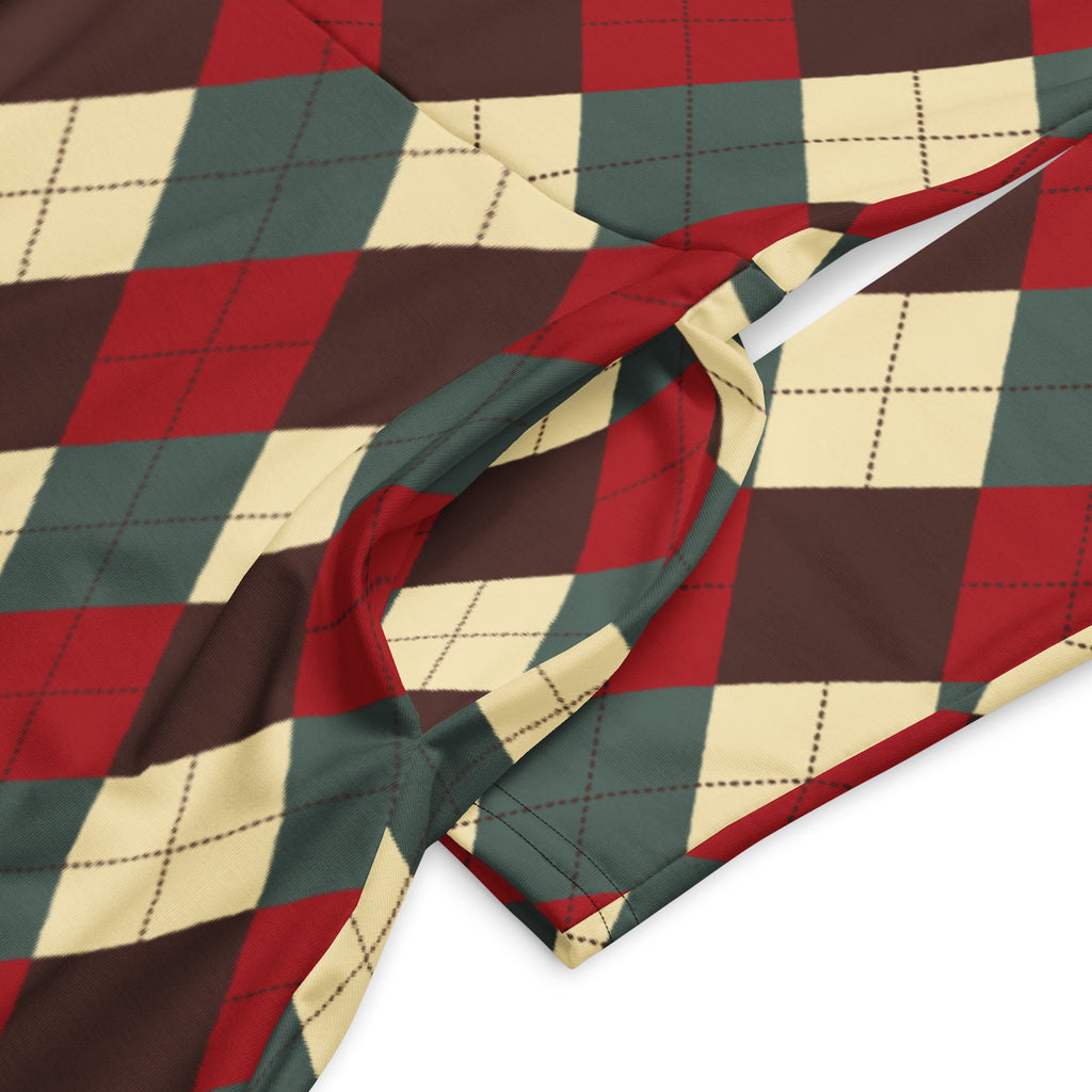 Women’s Christmas argyle long sleeve midi dress with pockets featuring a soft fabric in red green and cream diamonds