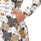 Women's Kawaii Cat Long Sleeve Midi Dress With Pockets