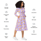 Women's Purple Corgi Dog Long Sleeve Midi Dress With Pockets