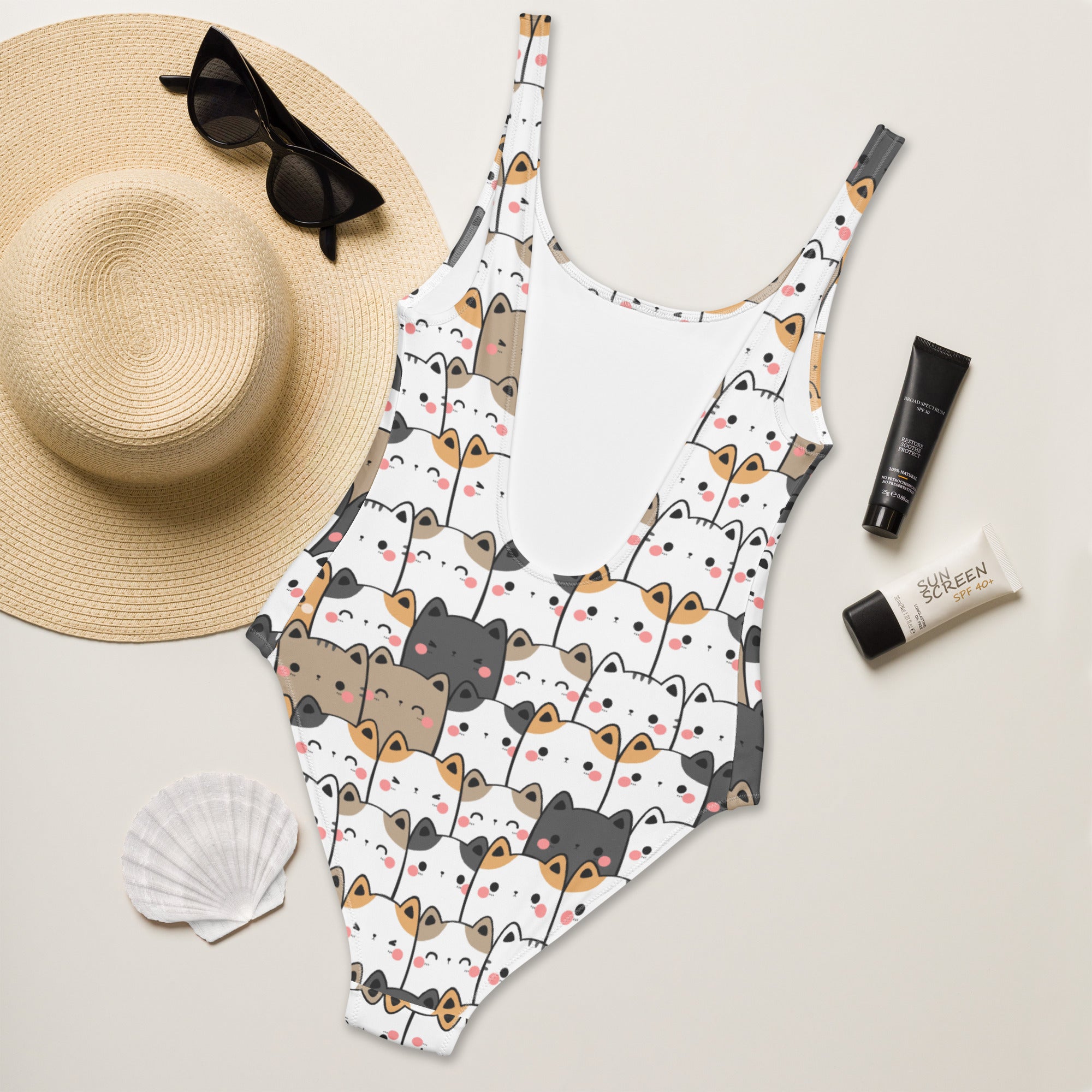 Women's Kawaii Cat Pattern Buttery Soft Swimsuit With UPF 50+