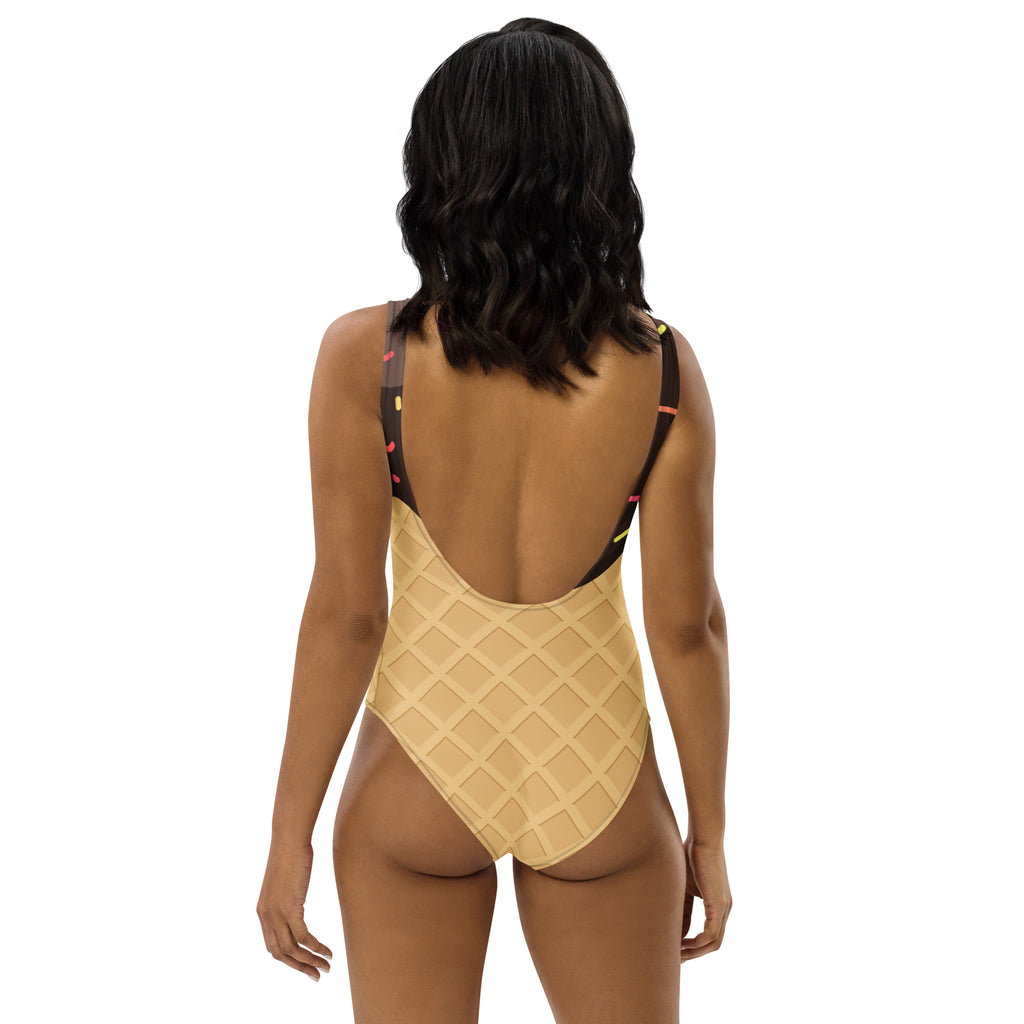Women's Ice Cream Waffle Cone Sprinkles Buttery Soft Swimsuit With UPF 50+