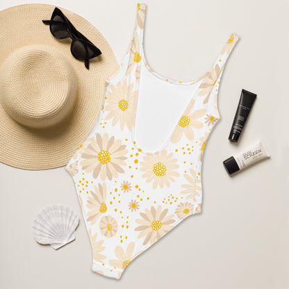 Women's Beige Daisy Buttery Soft Swimsuit With UPF 50+