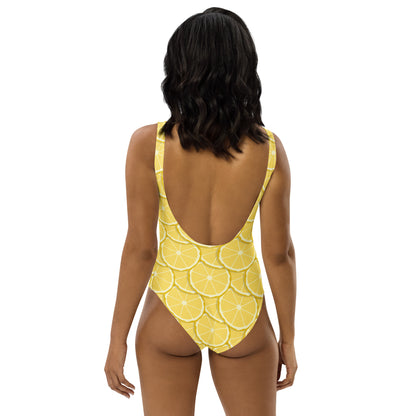 Women's Yellow Lemon Slices Buttery Soft Swimsuit With UPF 50+