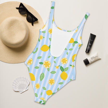 Women's Blue Lemon Stripe Buttery Soft Swimsuit With UPF 50+