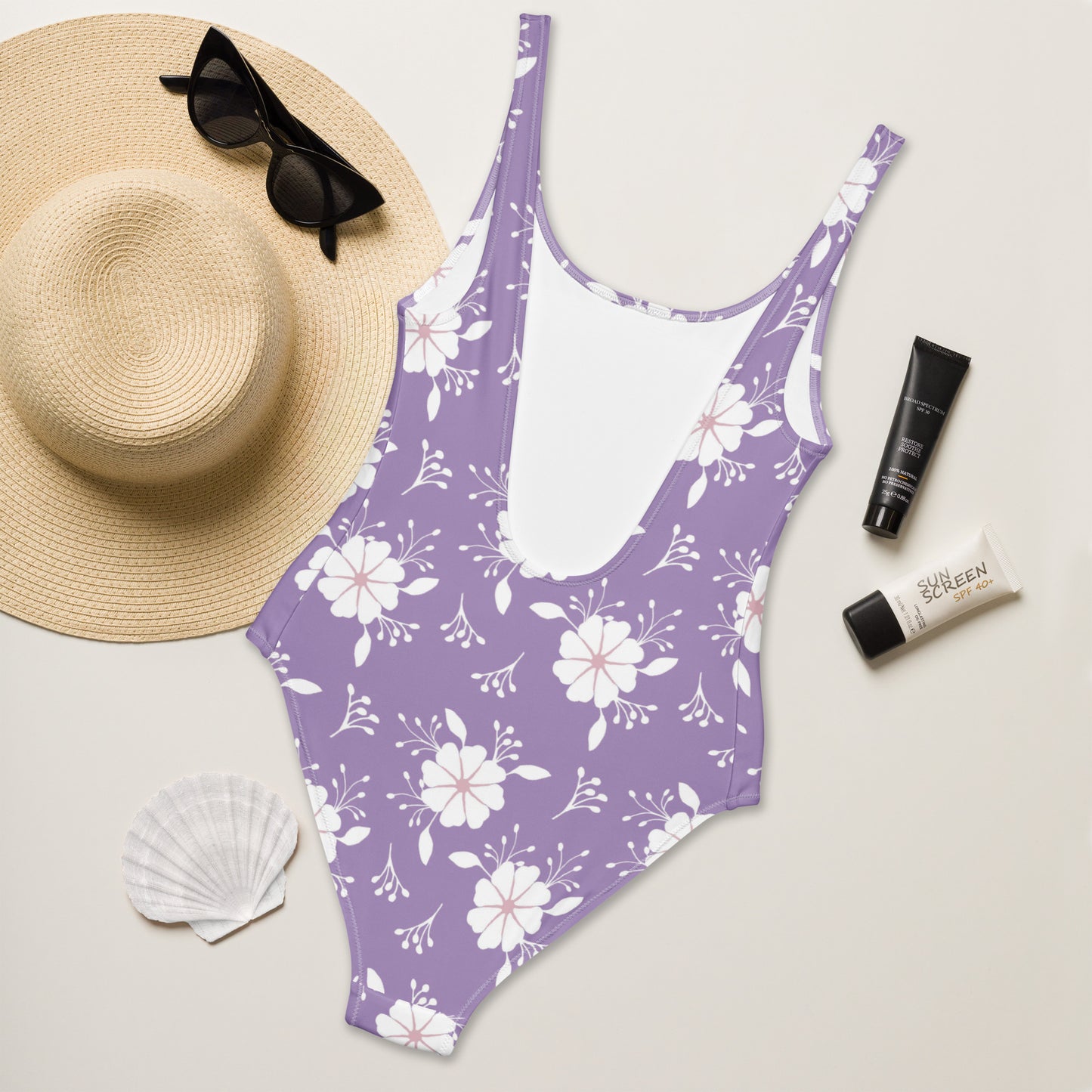 Women's Purple Floral Buttery Soft Swimsuit With UPF 50+