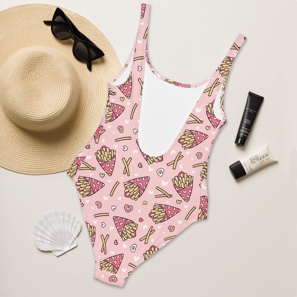 Women's Pink French Fries Buttery Soft Swimsuit With UPF 50+
