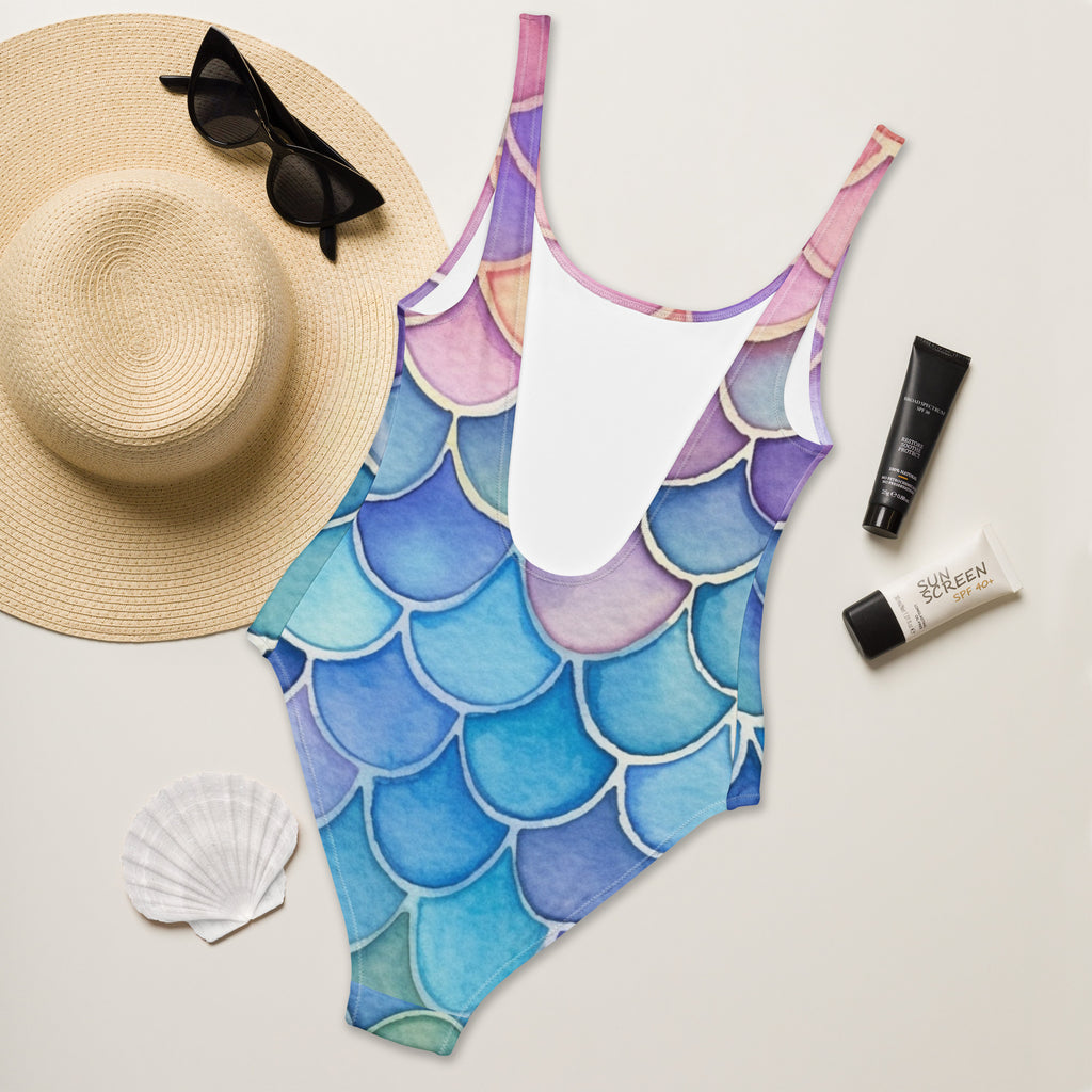 Women's Watercolor Mermaid Buttery Soft Swimsuit With UPF 50+