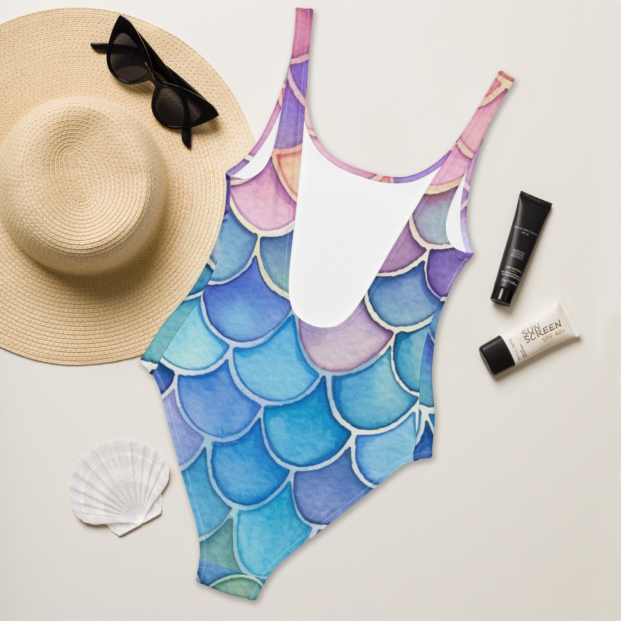 Women's Watercolor Mermaid Buttery Soft Swimsuit With UPF 50+
