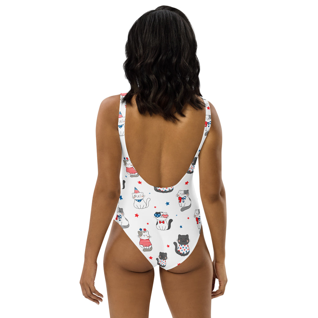 Women's Patriotic Cat Buttery Soft Swimsuit With UPF 50+