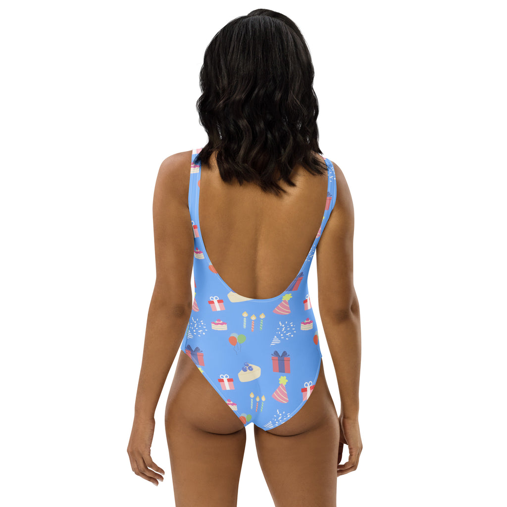 Women's Blue Birthday Party Buttery Soft Swimsuit With UPF 50+